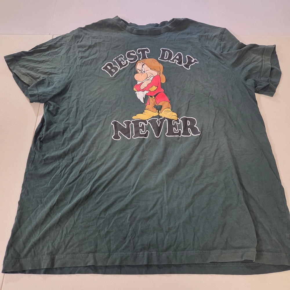 Disney Grumpy Best Day Never Dark Green Graphic T-Shirt Mens XL 100% Cotton